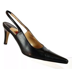 Cole Haan Black Leather Slingback Heels 7 Italy